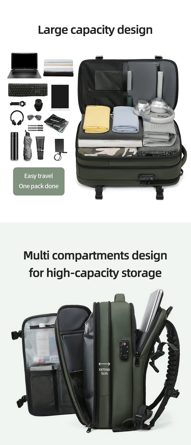 Men Travel Backpack 17 inch vacuum compression Laptop Backpack Extended Large Capacity school Backpack Hiking Business backpack