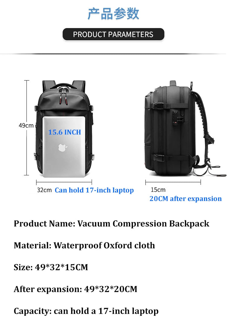 Men Travel Backpack 17 inch vacuum compression Laptop Backpack Extended Large Capacity school Backpack Hiking Business backpack