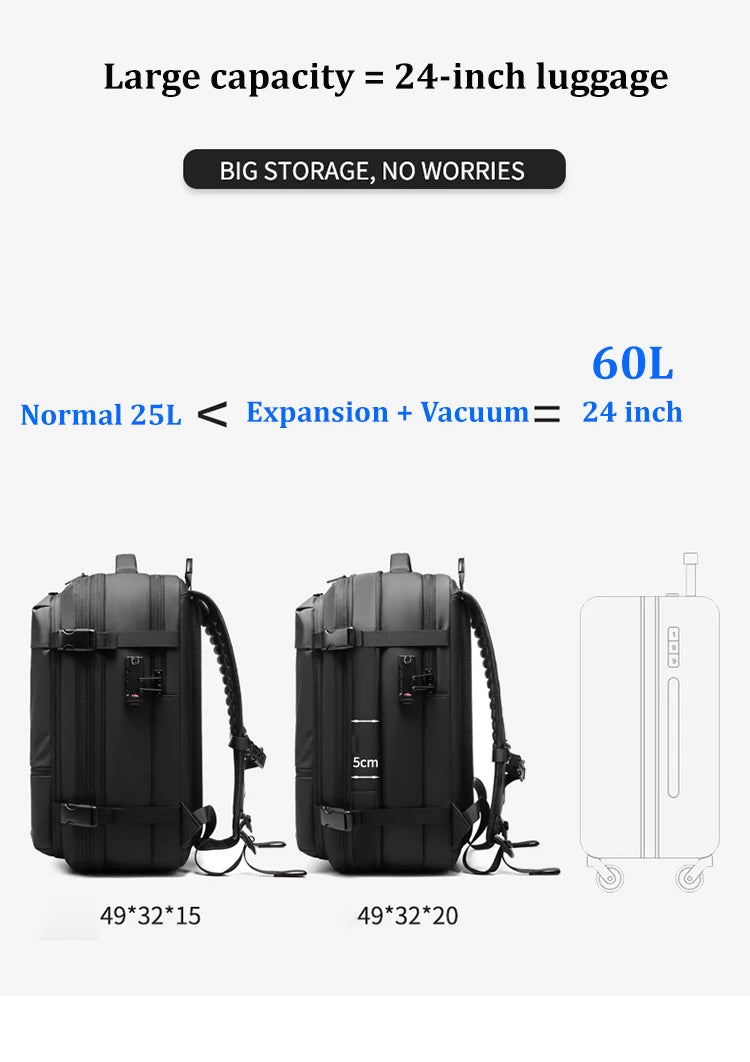 Men Travel Backpack 17 inch vacuum compression Laptop Backpack Extended Large Capacity school Backpack Hiking Business backpack